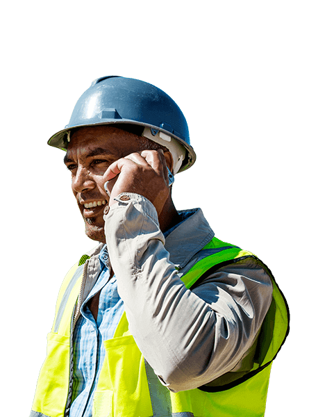 Construction worker with phone