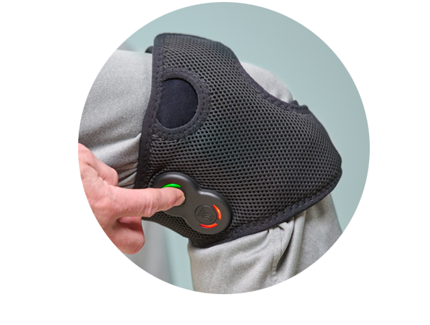 OrthoCor Knee Activ8 System wrapped around a person's knee.